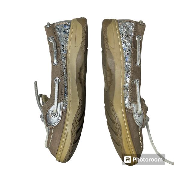 Sperry Topsider Sherry Angelfish Sequined Boat Shoe Kids Size 1.5M Silver Brown - Picture 2 of 5